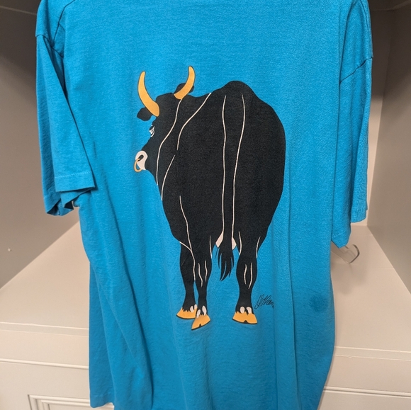 Angry Bull Men's XL blue 100% cotton t shirt front and back pic of bull - Picture 6 of 10